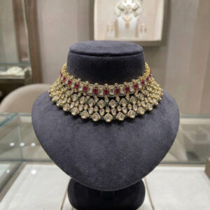 Handcrafted Gold-Tone Ruby & Emerald Jadau Necklace