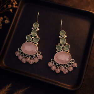 Handcrafted Rose Quartz & Green Onyx Drop Earrings in 92.5 Sterling Silver