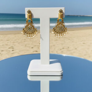 Handcrafted 22K Gold Plated 92.5 Sterling Silver Chandbali Jhumkas with Natural Jade & Seed Pearls