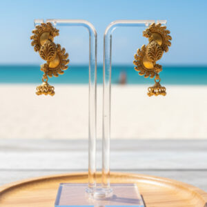 Antique Gold Artisan Statement Earrings - 22k Gold Plated
