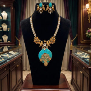 The "Vasant Utsav" Handcrafted Turquoise & Antique Gold Statement Set – A Fusion of Temple Art & Healing Elegance