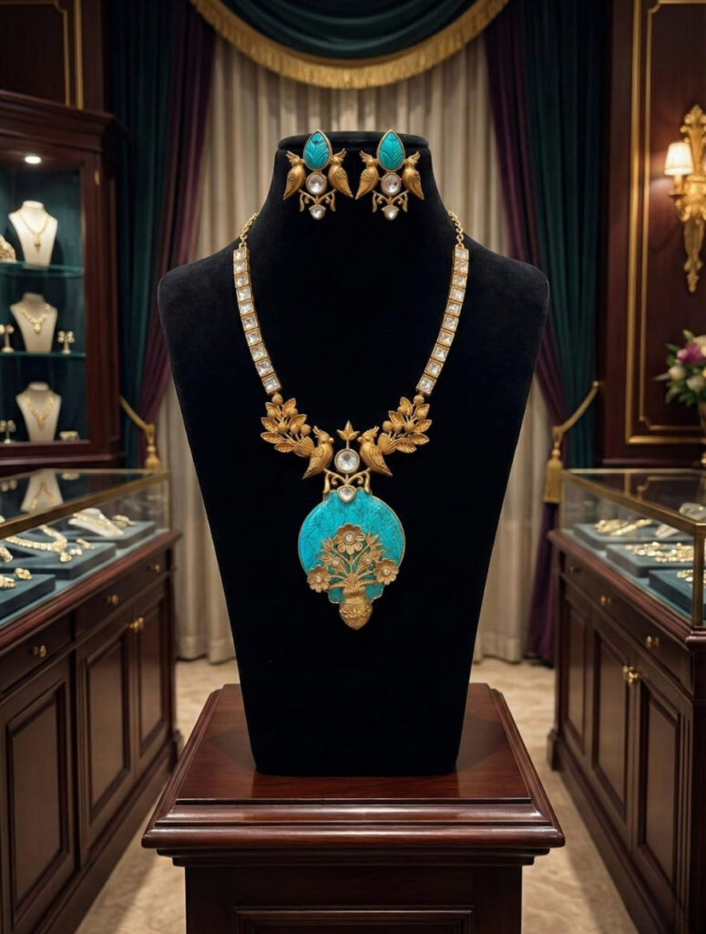 The "Vasant Utsav" Handcrafted Turquoise & Antique Gold Statement Set – A Fusion of Temple Art & Healing Elegance