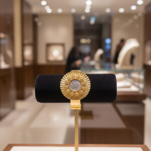 Handcrafted Helios Coin Statement Cuff in Gold Plated Silver