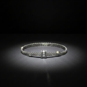 Handcrafted Double-Row Diamond Tennis Bracelet with Baguette Barrel in Pure 95.2 Silver