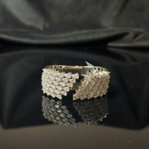 Handcrafted Geometric "Dragon Scale" Diamond Cuff in Pure 95.2 Silver