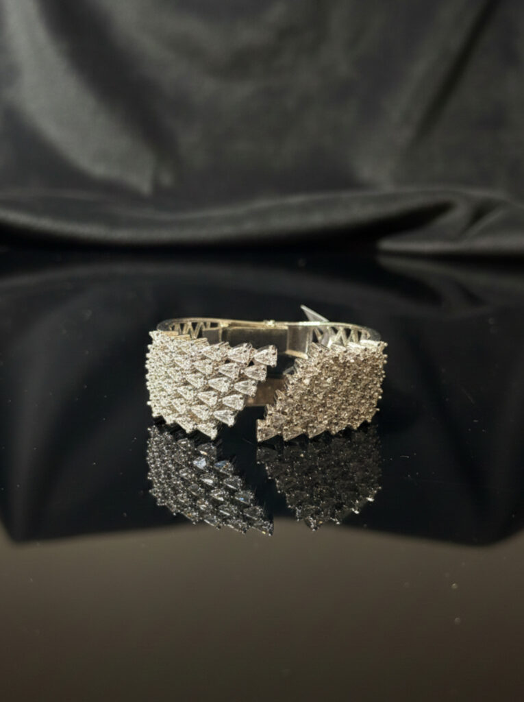 Handcrafted Geometric "Dragon Scale" Diamond Cuff in Pure 95.2 Silver