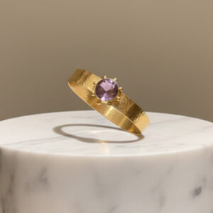 Handcrafted Hammered Sunburst Cuff in Gold Plated Silver with Solitaire Amethyst