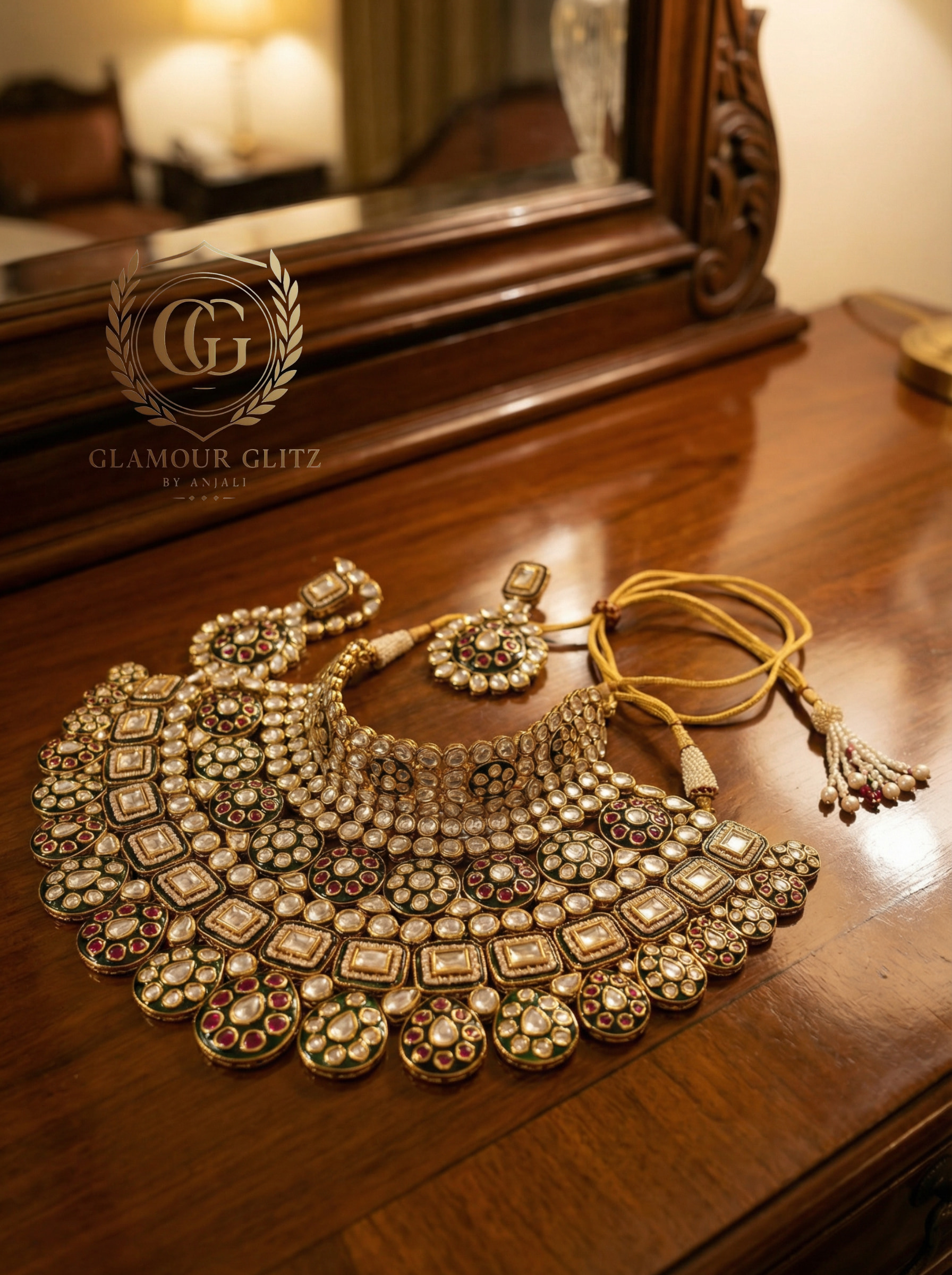 Handcrafted Heritage Kundan & Polki Bridal Choker Set with Meenakari Detail - Image 2