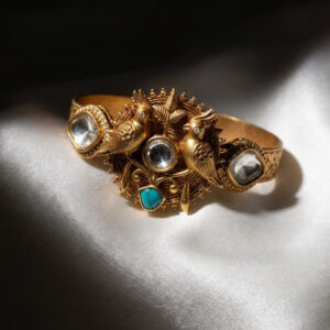 Handcrafted Artisan "Sacred Birds" Statement Cuff with Turquoise & Polki Accents