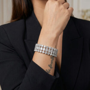 Handcrafted Triple-Row Empress Tennis Bracelet – Emerald & Round Cut Hybrid