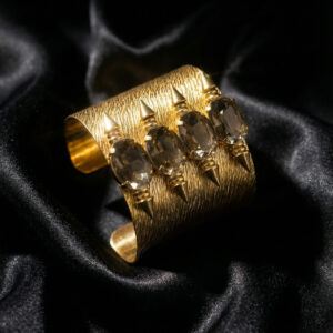 Handcrafted Warrior Shield Smoky Quartz Cuff in Gold Plated Silver