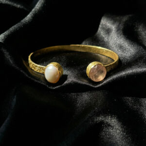 Handcrafted "Toi et Moi" Bangle with Pearl & Rose Quartz