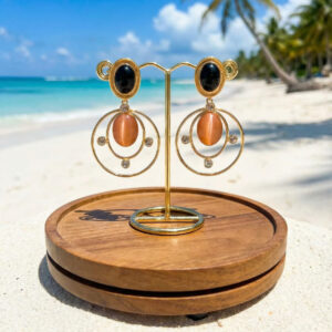 Aurora Handcrafted Celestial Drop Earrings – Onyx & Peach Moonstone