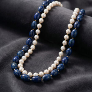 Handcrafted Lapis Lazuli & Freshwater Pearl Double-Strand Necklace