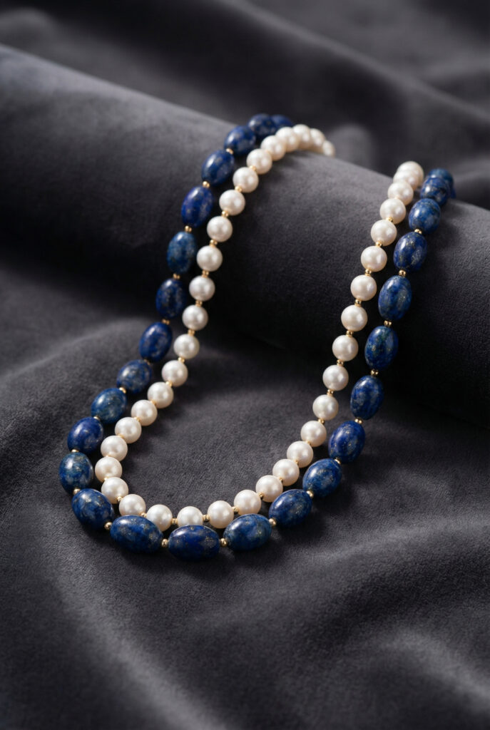 Handcrafted Lapis Lazuli & Freshwater Pearl Double-Strand Necklace