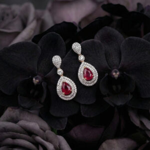 Handcrafted 92.5 Sterling Silver Ruby Teardrop Dangler Earrings