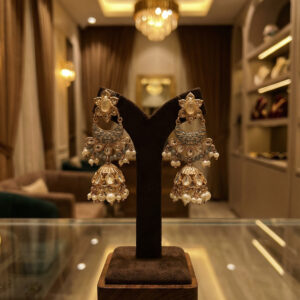 Handcrafted Mint & Gold Chandbali Jhumkas with Meenakari Detail
