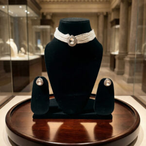 Handcrafted Polki & Seed Pearl Choker Set with Teardrop Medallion