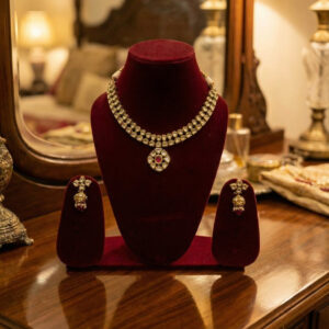 Handcrafted Royal Kundan Choker Set with Ruby Red Accents & Matching Jhumkas