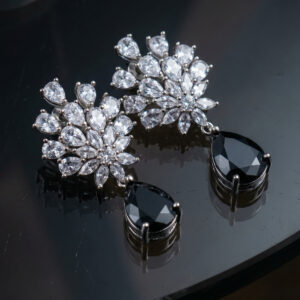 Handcrafted Midnight Bloom Pear-Cut Drop Earrings