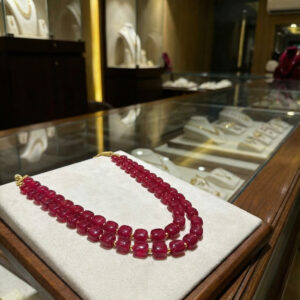Handcrafted Crimson Elegance – Double-Strand Ruby-Red Tumbled Bead Necklace