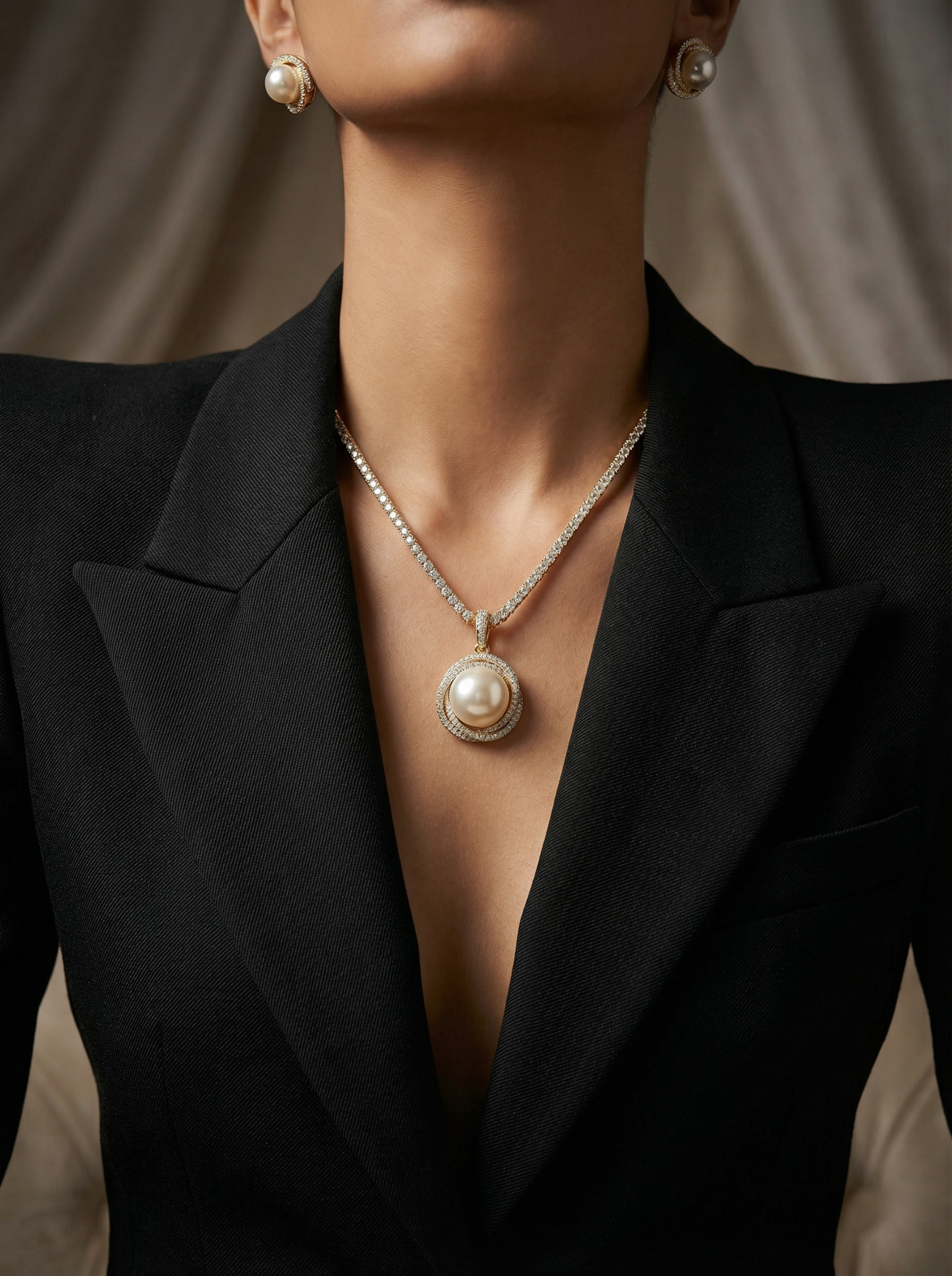 Luminous Grandeur: Handcrafted South Sea Pearl & Diamond Tennis Statement Set - Image 6
