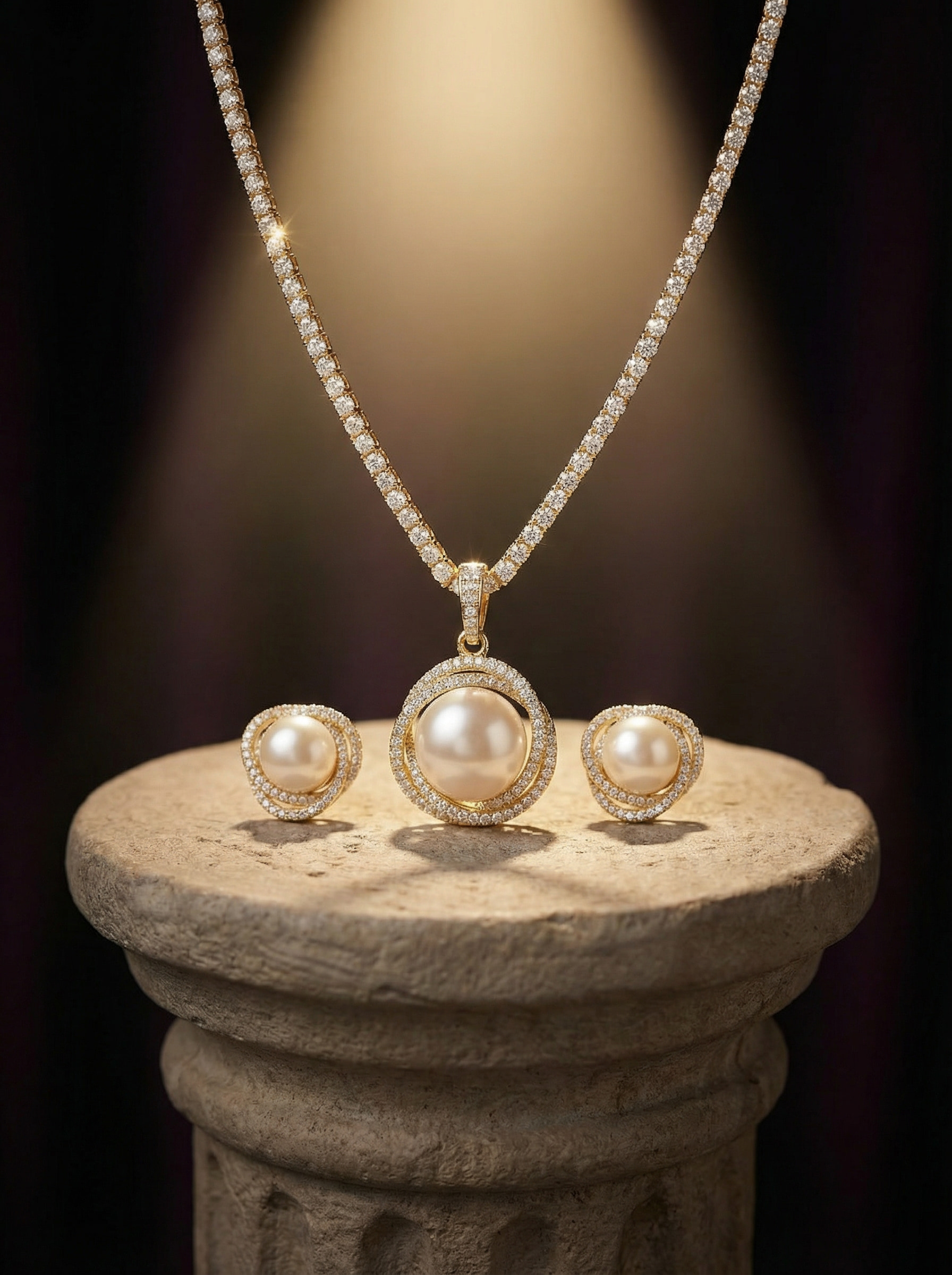 Luminous Grandeur: Handcrafted South Sea Pearl & Diamond Tennis Statement Set - Image 9