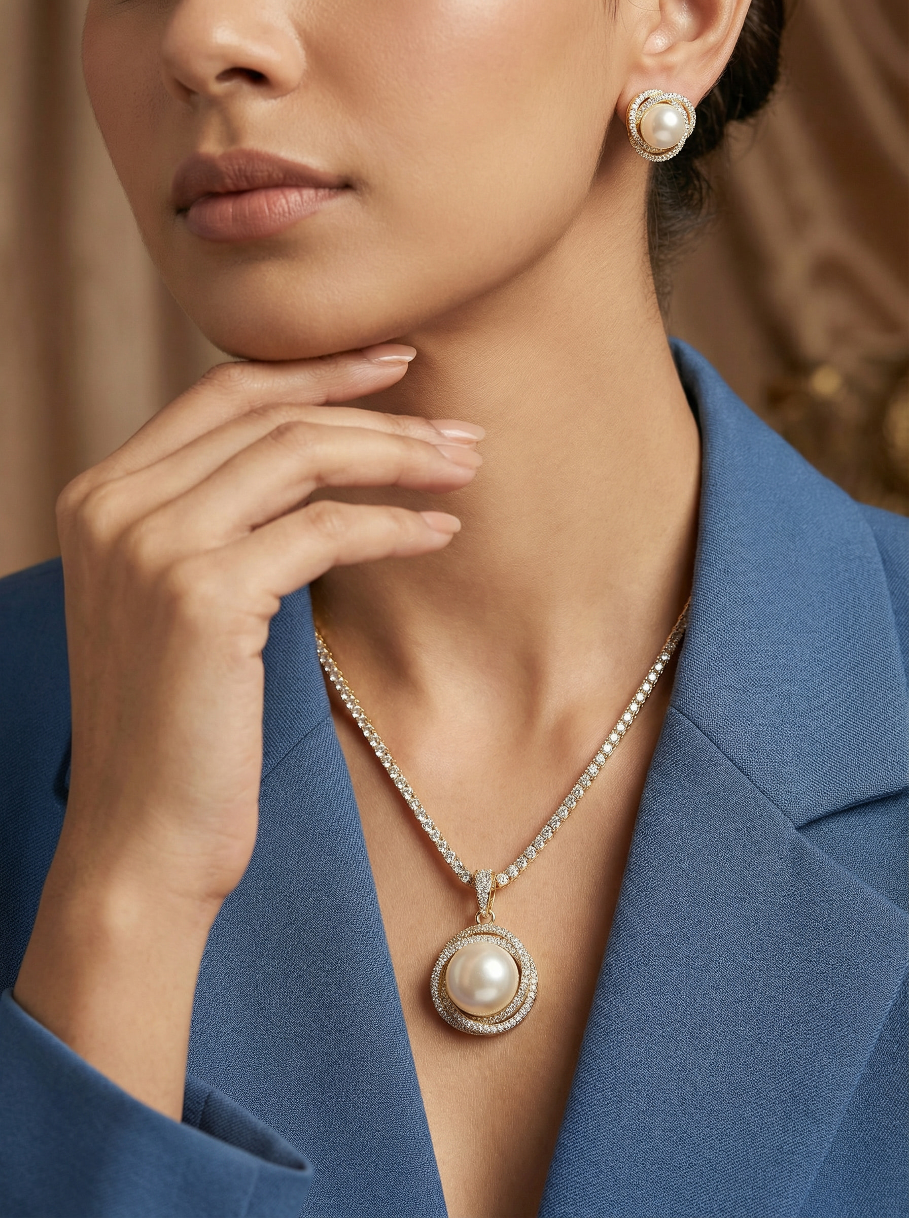 Luminous Grandeur: Handcrafted South Sea Pearl & Diamond Tennis Statement Set - Image 8