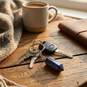 Galaxy Blue Goldstone Hexagonal Point Keychain