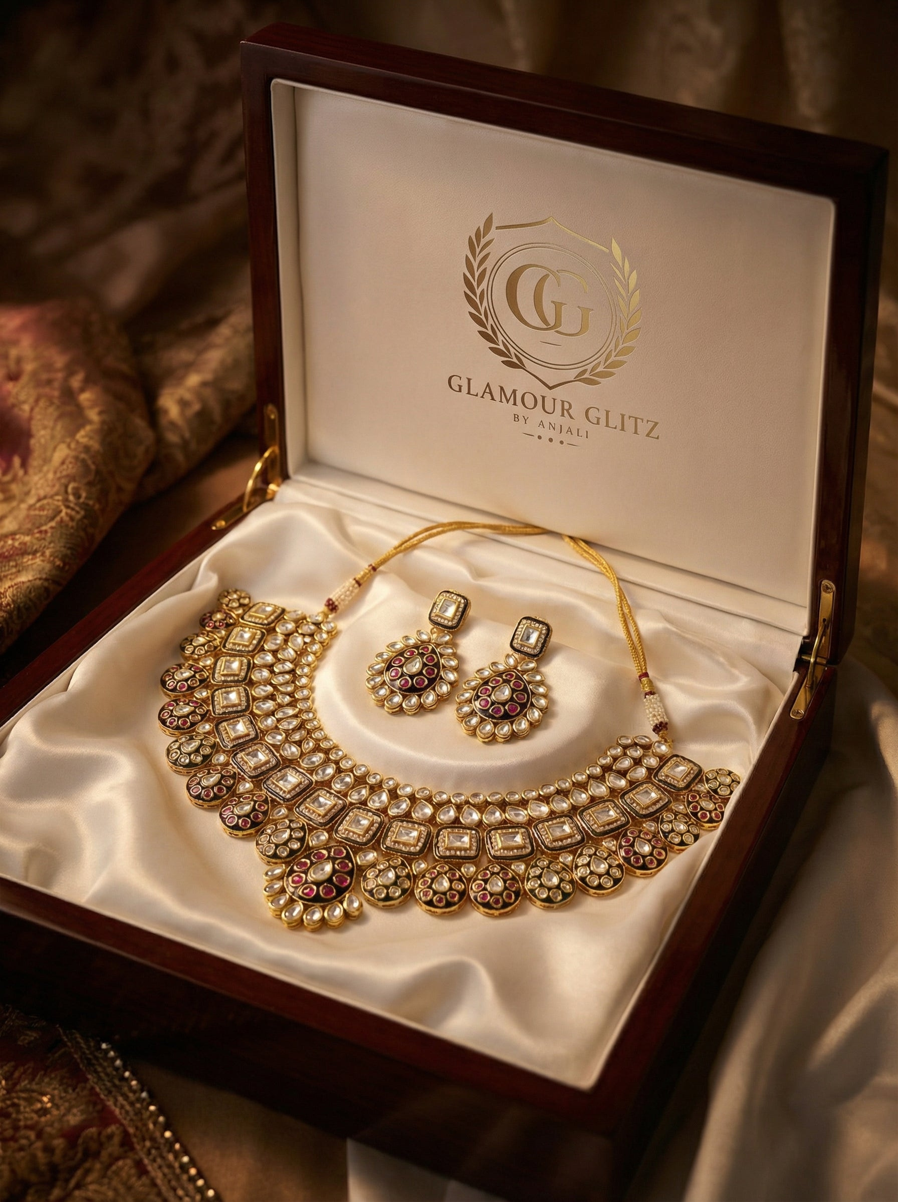 Handcrafted Heritage Kundan & Polki Bridal Choker Set with Meenakari Detail - Image 9