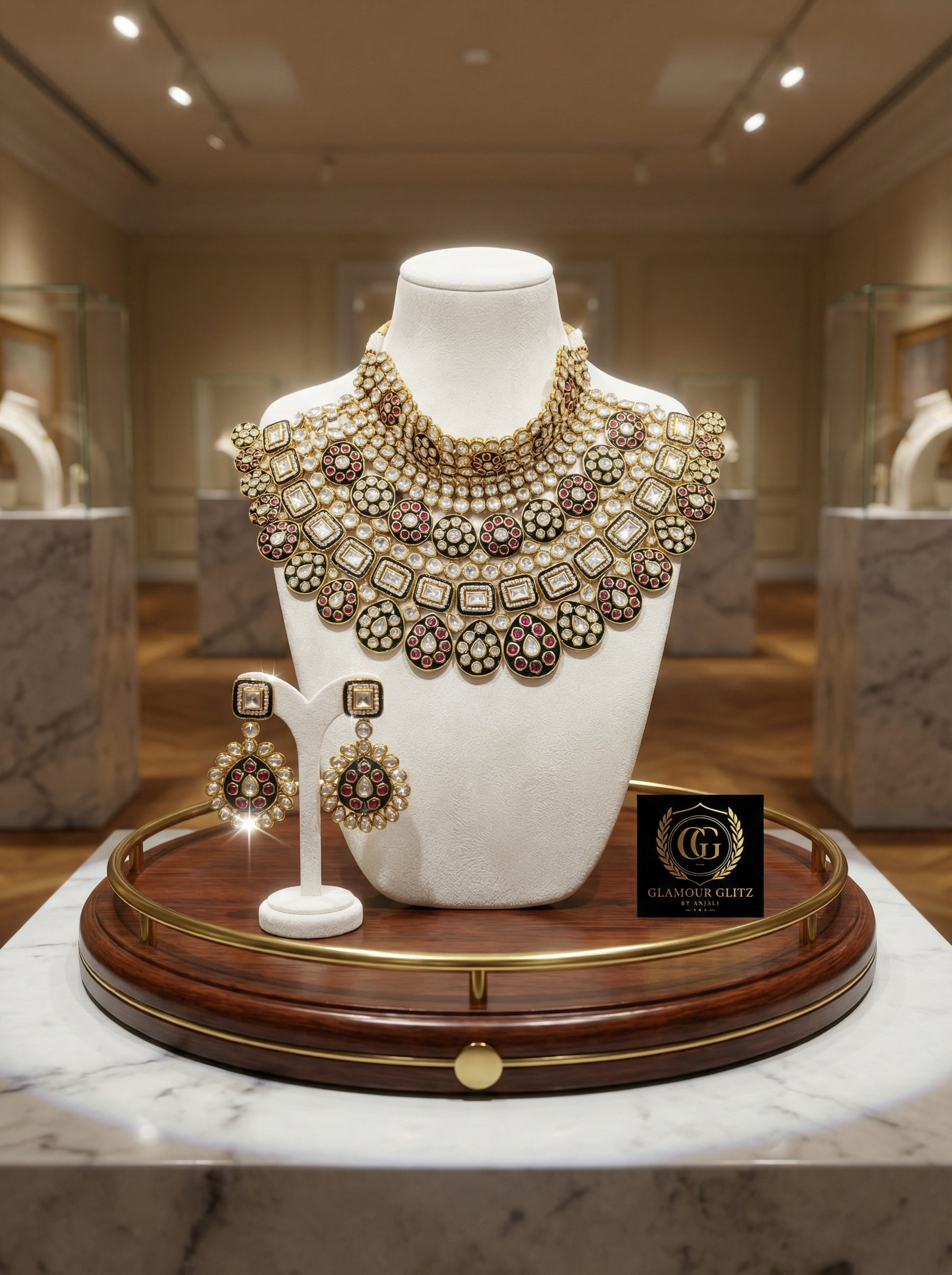 Handcrafted Heritage Kundan & Polki Bridal Choker Set with Meenakari Detail - Image 10