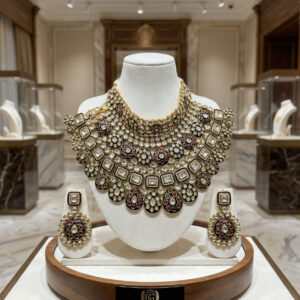 Handcrafted Heritage Kundan & Polki Bridal Choker Set with Meenakari Detail