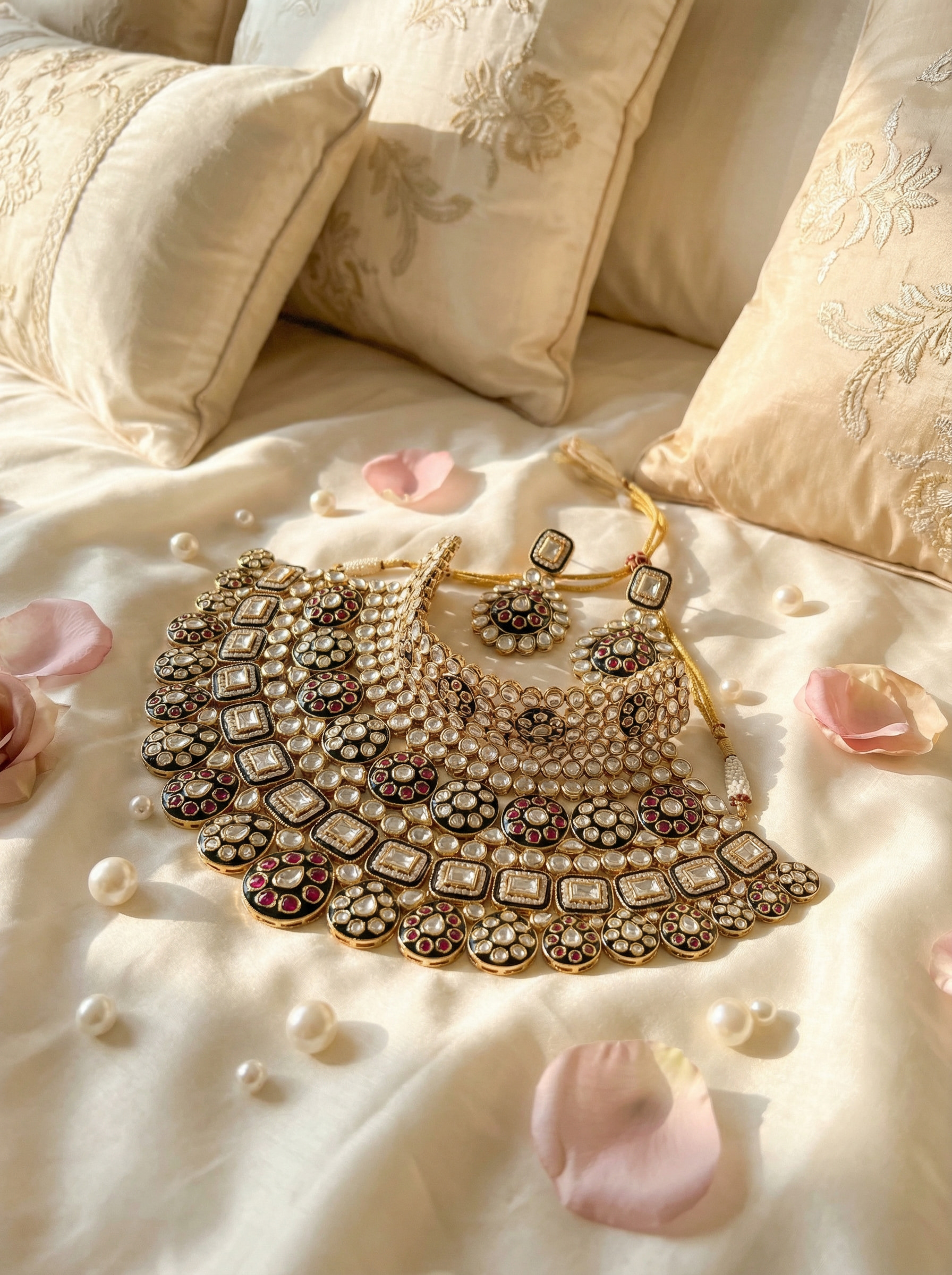 Handcrafted Heritage Kundan & Polki Bridal Choker Set with Meenakari Detail - Image 8