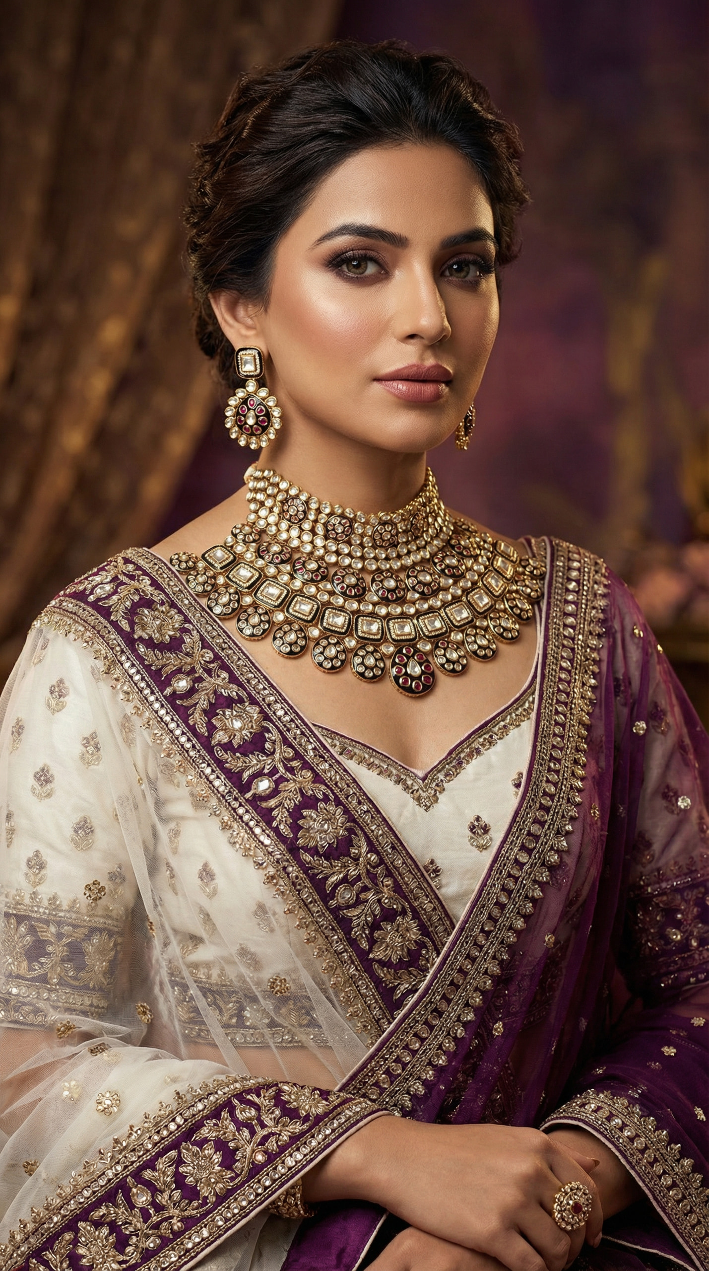 Handcrafted Heritage Kundan & Polki Bridal Choker Set with Meenakari Detail - Image 7
