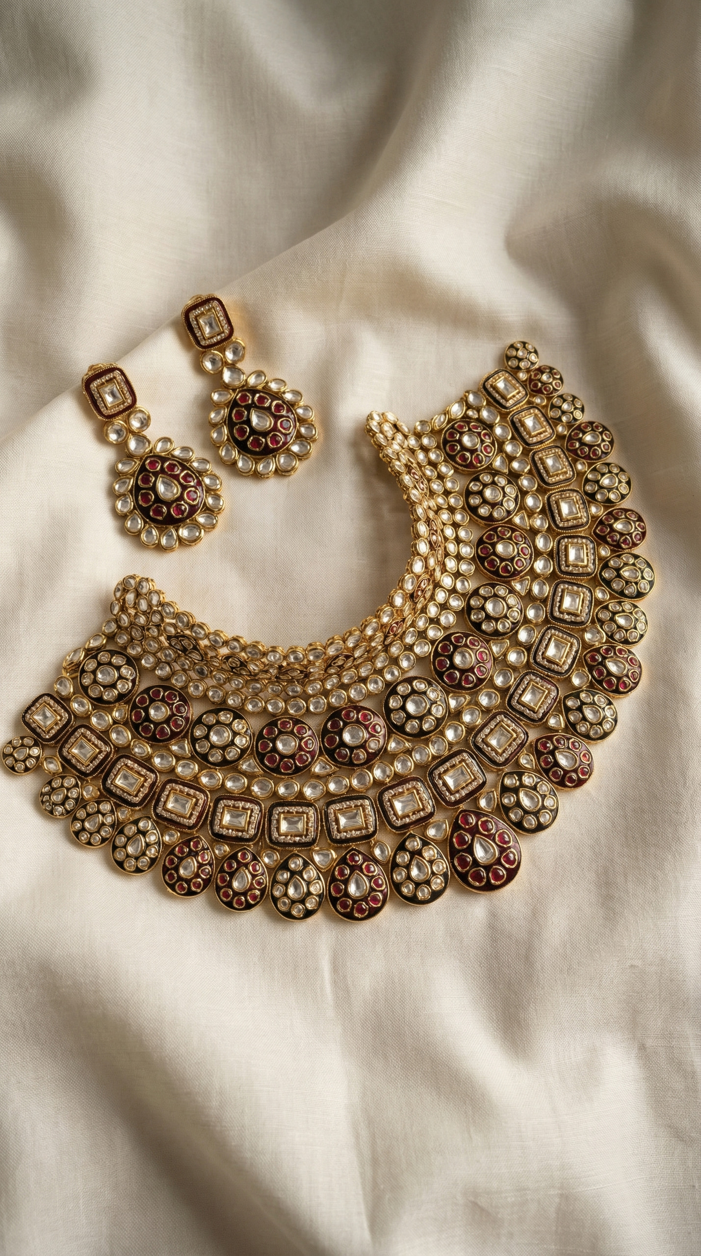 Handcrafted Heritage Kundan & Polki Bridal Choker Set with Meenakari Detail - Image 5