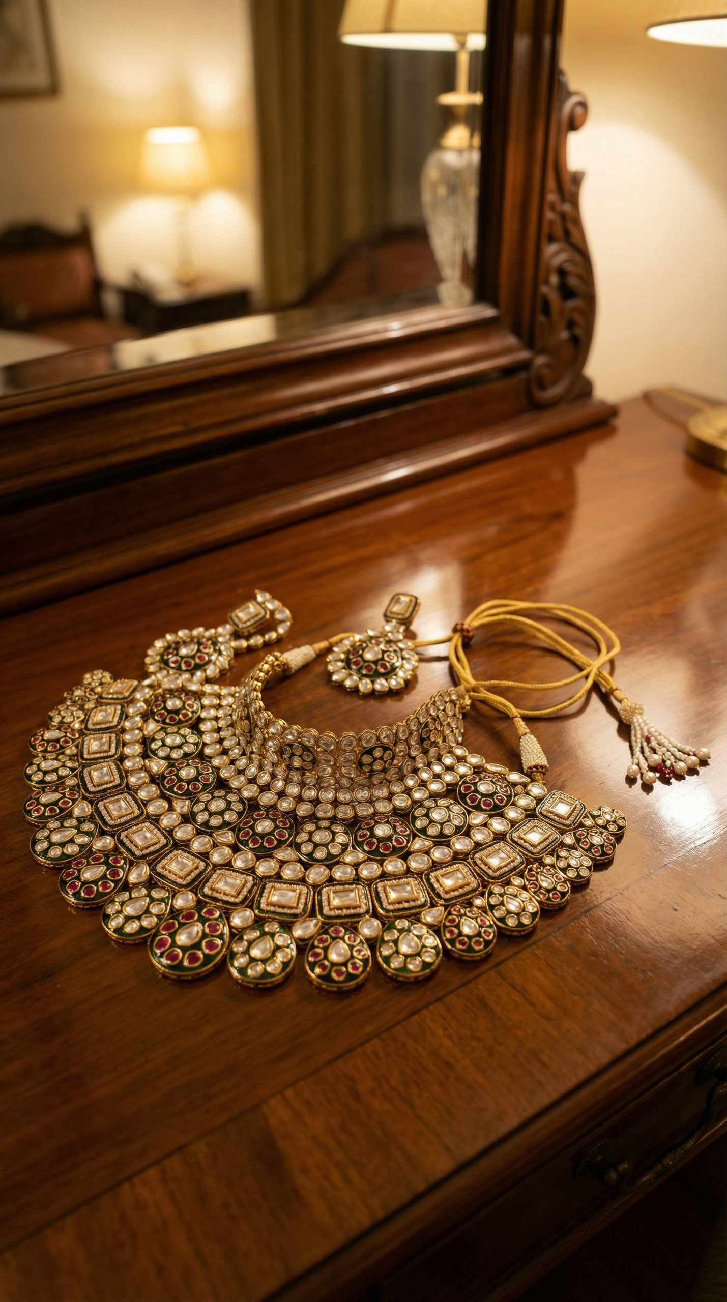 Handcrafted Heritage Kundan & Polki Bridal Choker Set with Meenakari Detail - Image 6