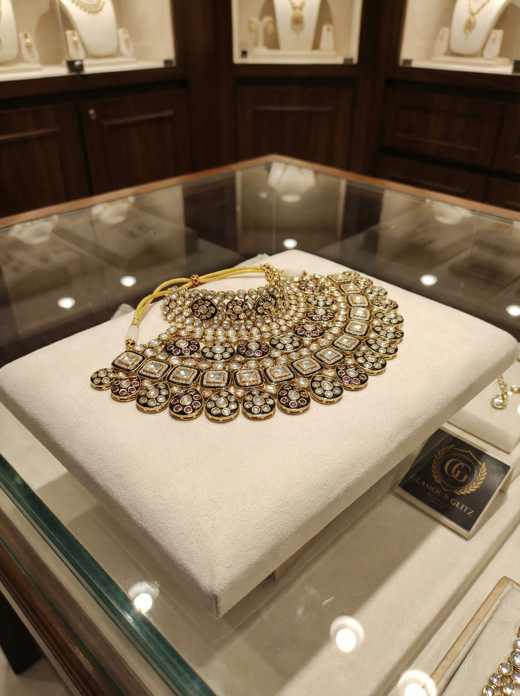 Handcrafted Heritage Kundan & Polki Bridal Choker Set with Meenakari Detail - Image 3