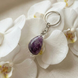 Polished Amethyst Raw Stone Keychain – Natural Crystal Pocket Gem