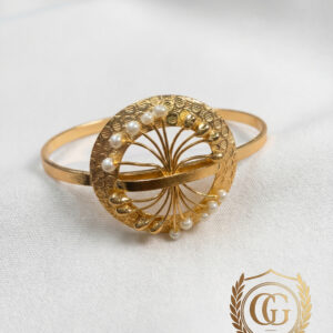 Handcrafted 18K Gold-Plated Orbital Sunburst Bangle with Seed Pearls