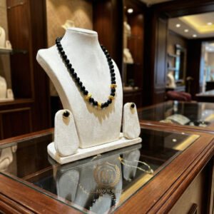 Handcrafted Onyx & Gilded Texture Statement Necklace & Earring Set