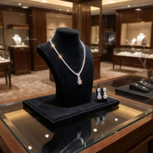 Handcrafted Radiant-Cut Diamond Drop Necklace & Chandelier Earring Set in 18K White Gold