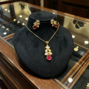 Exquisite Handcrafted Ruby Red & Kundan Pendant Set