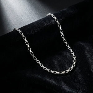 Minimalist Handcrafted Square Box Chain – Sterling Silver Finish