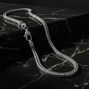 Handcrafted Oxidized Silver Foxtail Chain – Vintage Woven Wheat Link Necklace