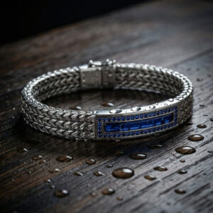 The Deep Azure Heritage – Handcrafted Woven Silver & Blue Sapphire Men’s Bracelet