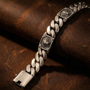 The Untamed Legacy: Handcrafted Lion Medallion Curb Bracelet