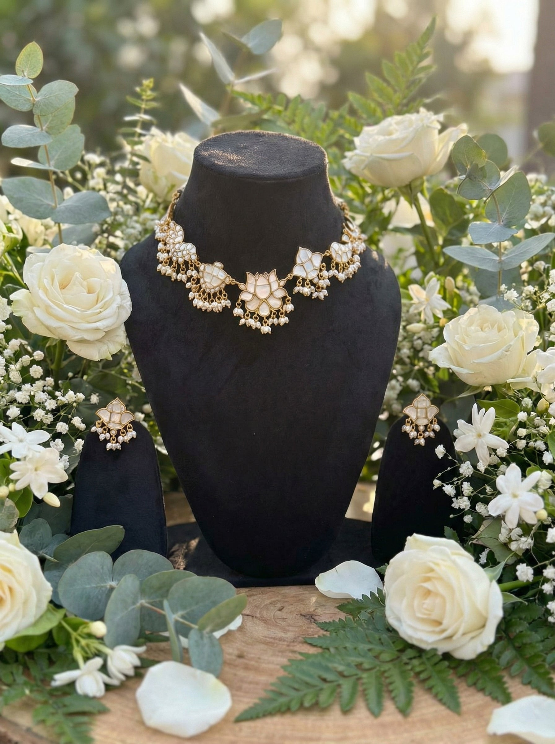 Handcrafted Lotus Bloom Kundan Polki Necklace & Earring Set