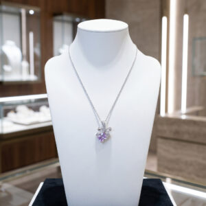 Handcrafted Crystal Pavé Bow Pendant & Stud Set – Sterling Silver with Lavender Radiant Centerpiece