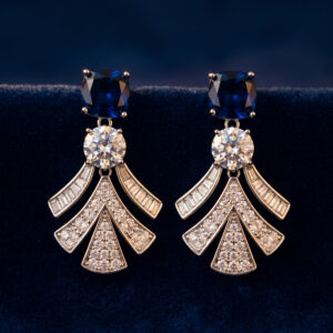 Handcrafted Riviera Fan Drop Earrings – Sterling Silver Art-Deco Design with Pavé Crystal Detail