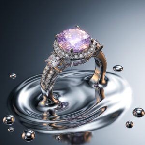 Handcrafted Lavender Halo 3-Stone Ring – Sterling Silver with Round-Cut Centerpiece & Clear CZ Side Accents